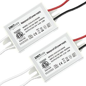 EMITEVER 24Volt LED Power Supply Driver 12W 2-Pack, ETL Listed Waterproof IP67 Low Voltage Transformer, 120V AC to 24V DC Converter for LED Strip, Spotlight Cabinet Tape Lights and Outdoor Lighting…