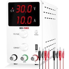 NICE-POWER DC Power Supply Adjustable Variable 3-Digital LED Display Adjustable Regulated Switching DC Lab Bench Power Supply Digital (30V 10A Black)