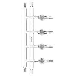stonylab Glass Double Vacuum Manifold, Borosilicate Glass Vacuum Gas Dual Bank Manifold with 4 Ports and 4 Glass Stopcocks Vacuum Gas Distributor for Laboratory Schlenk Line