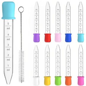 20 Pack 5ml Plastic Pipettes Dropper with Clean Brush Unbreakable Silicone Dropping Pipettes Great Suction for Feeding, Baking, Crafts Making - 10 Bright Color