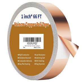 Vaincre Copper Tape (1inch X 66 FT), Copper Foil Tape for Stained Glass, Copper Tape for Slugs Conductive Adhesive, Copper Flashing Conductive Tape for Guitar, EMI Shielding