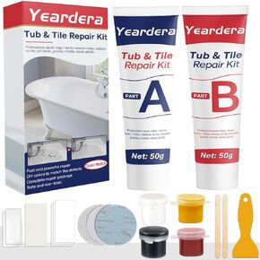 Porcelain Repair Kit, Tub and Tile Repair Kit, Super Strong and Persistent Bathtub Repair Kit, Quartz Countertop Repair Kits for Ceramic, Porcelain, Marble, Quartz, Resin, Acrylic (ceramic repair kit)