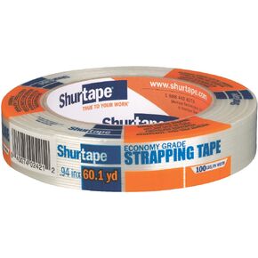شريط Shurtape GS 490 من الدرجة الاقتصادية، شريط ربط مقوى بالألياف الزجاجية خفيف التحمل، طول 55 مترًا × عرض 24 مم لكل لفة، شفاف، لفة واحدة (104477)