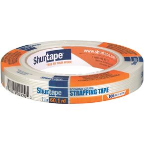 Shurtape GS 490 Economy Grade, Light Duty Fiberglass Reinforced Strapping Tape, 55m Length x 24mm Width per Roll, Clear, 1 Roll (104477)