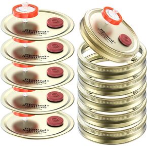 6Pcs Wide Mouth Liquid Culture Lid,Split-type Grain Spawn Cultivation Mason Jar Lid with 0.22um PTFE Syringe Filter & 20mm Self Healing Injection Ports For Mushroom Growing Mycology(Golden)…