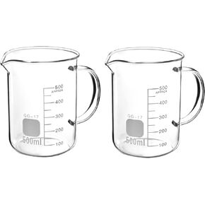 QWORK Beaker with Handle, 500ml Measuring Cup, Borosilicate Glass,Beaker Mug with Pouring Spout, 2 Pack