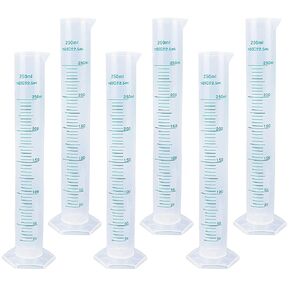 6Pack Plastic Graduated Cylinder 250 ml Transparent Measuring Cylinder Set, Science Measuring Test Tube Flask, Graduated Cylinder Beaker with 2-Sided Marking & Pour Spout for Home and School Science
