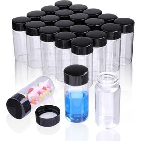 20-Pack 20ml Glass Vials with Screw Caps - Small Vials for Essential Oil, and Specimen Samples - Clear Bottles with Lids