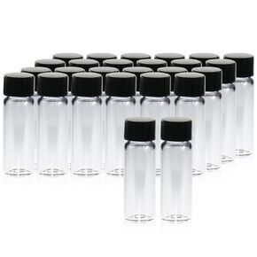 20 PCS 4ML (1 dram) Clear Small Liquid Sample Glass Vials with Screw Caps, 15mm Diameter x 45mm Length Leak-Proof Vial, 13-425 Black Screw Cap with PE Liners