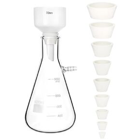 مجموعة قارورة تصفية QWORK Buchner Funnel Kit، قارورة مفرغة 1000 مل، قمع 80 مم، قارورة تصفية الجدار الثقيل من زجاج البورسليكات