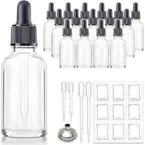 16 Pack 1oz Tincture Bottles with Dropper, Amber Glass Dropper Bottle Leakproof with Stainless Steel Funnel, Pipettes & Labels, 30 ml Eye Dropper Bottles For Essential Oils Serums Hair Body Oils