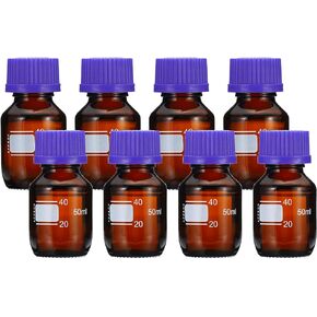 PATIKIL 8 Pack Reagent Media Storage Bottles, 100ml Borosilicate Glass Graduated Round Bottles with GL45 Blue Screw Cap for Lab Water Reagent Liquids, Clear