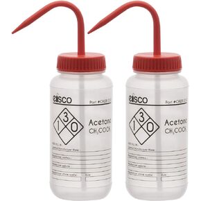EISCO 2PK Wash Bottles for Acetone, 500ml - Labeled with Chemical Information & Safety Information (1 Color) - Wide Mouth, Self Venting, Low Density Polyethylene - Performance Plastics Labs