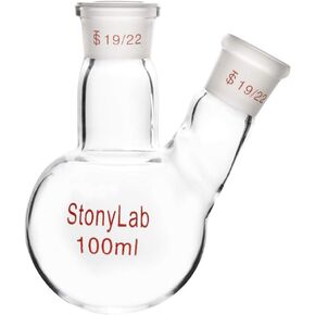 StonyLab زجاج 500 مل جدار ثقيل 2 رقبة مستديرة قارورة RBF، مع مركز 19/22 ومفصل خارجي مدبب قياسي جانبي - 500 مل in Kuwait