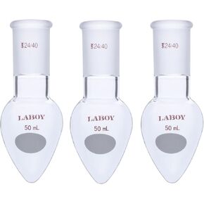 قارورة زجاجية ثقيلة على شكل كمثرى بسعة مشتركة 24/40 بسعة 50 مل من الأواني الزجاجية للمختبر 3 قطع in Kuwait