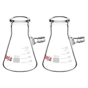 StonyLab 2-Pack 100ml Borosilicate Glass Filtering Flask, Bolt Neck with Tubulation