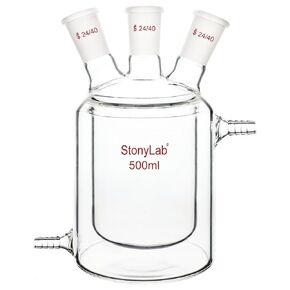 stonylab Jacketed Reaction Flask, Flat Bottom Double Layer Reaction Vessel with Three 24/40 Standard Joints, 1000 ml