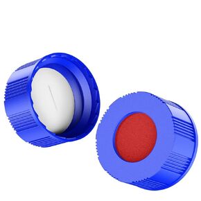 Autosampler Vials Cap,9mm Blue Polypropylene Screw-Thread Caps with Pre-Slit PTFE White/Silicone Blue Septa,6mm Center Hole by Biomed Scientific