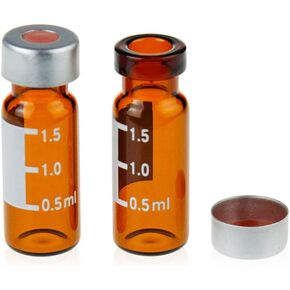 قارورة عينات تلقائية 2 مل، قارورة علوية مجعدة بفتحة عريضة 11 مم، قارورة GC مع التخرج، أختام تجعيد فضية من الألومنيوم 11 مم وحواجز، 100 قطعة in Kuwait