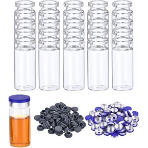 PATIKIL 10ml Glass Vials, 200pcs Glass Vial Small Glass Vials Empty Sample Bottle Mini Clear with Caps Seal Rubber Stopper Injection Port for Lab Injection Plants Transparent