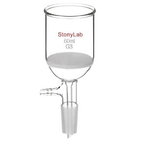 StonyLab Borosilicate Glass Buchner Filtering Funnel with Fine Frit(G3), 76mm Inner-Diameter, 80mm Depth, with 24/40 Standard Taper Inner Joint and Vacuum Serrated Tubulation (250ml)