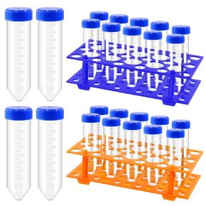27Pcs 50mL Conical Centrifuge Tubes and 28 Well Centrifuge Tube Holder Set, Polypropylene Sterile Lab Test Tubes with Screw Caps and Graduated Marks, Detachable Plastic Stand for Laboratory