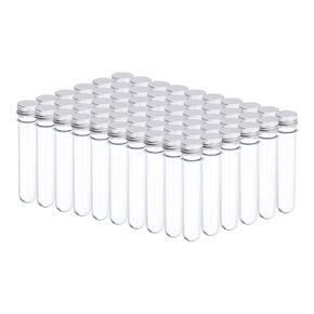 PATIKIL 120Pcs 45ml Plastic Test Tube with Screw Caps, 140x25mm Tubes Aluminum Lid, for Scientific Experiments Party Decoration Candy Bead Storage Bath Salt