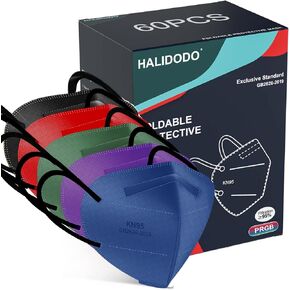 HALIDODO Individually Wrapped, 60 Packs KN95 Face Mask, 5-Ply Breathable Comfortable Safety Mask with Over 95% Filtering(Black) in Kuwait