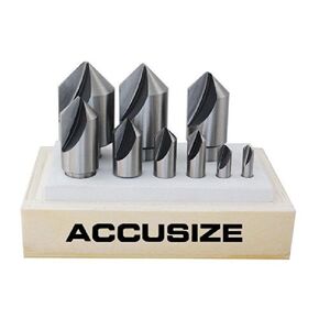 Accusize Industrial Tools 9 Pc Single Flute H.S.S. Countersink Set, 90 Degrees, Ground, 0245-2027