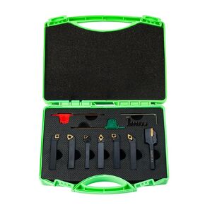 Indexable Lathe Turning Tool-1/4" Shank 7 Pieces Carbide Turning Tool Set, CNC Heavy-Duty Metal Lathe Cutting Tools for Turning Grooving Threading Cutting with Tin Coated Carbide Inserts