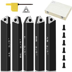 5/16" Indexable Carbide Turning Inserts Holder Set for Machining Lathes, 5 Pcs Set Metal Lathe Tools Inserts Bits with Carbide Inserts TCMT090204.