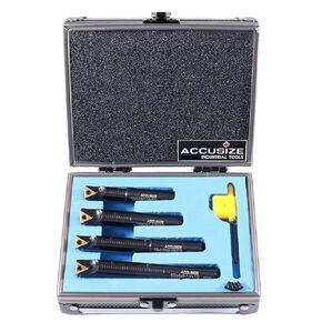 Accusize Industrial Tools 6 Pc 5/8'' Round Shank Indexable Boring Bar Set with Tcmt Carbide Inserts, 90 Degree, 2627-9106