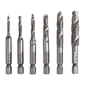 6 PCS Combination Drill and Taps Bit Set, Metric HSS 4341 M3*0.5, M4*0.7, M5*0.8, M6*1.0, M8*1.25 and M10*1.5 Threaded Drill Tap Set with 1/4" Hex Shank for Drilling Tapping Countersinking