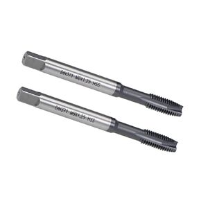 uxcell M8 x 1.25 Spiral Point Threading Tap, H2 Tolerance High Speed Steel TICN Coated, Round Shank with Square End, DIN371/376, Metric Screw Taps Tapping Bit for Thread Repair, 2pcs