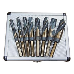 Hoteche 8PC HSS Cobalt Silver & Deming Drill Bits Set, Large Size 9/16" to 1", Reduced 1/2" Shank