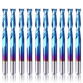 SainSmart Genmitsu 10Pcs Nano Blue Coat Ball Nose End Mill CNC Router Bits, 1/8" Shank Spiral Upcut 2 Flute End Mill Set (3.175 x 17 x 38mm)