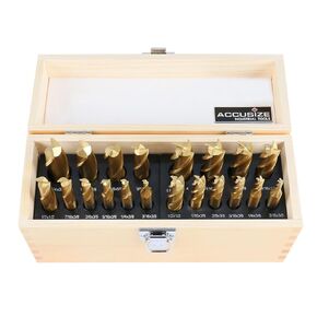 Accusize Industrial Tools 20 Pc Hss Tin Coated End Mill Set, 2 Flute and 4 Flute, Cutting Diameter from 3/16'' up to 3/4'', 1810-0100