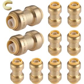 12 حزمة من تي شيرت Pushfit، 1/2"x1/2"x1/2" ادفع لتوصيل تركيبات السباكة بمشبك فصل، تركيبات نحاسية قابلة للدفع لأنابيب PEX، النحاس، CPVC، PE-RT