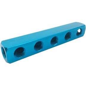 1/2" PT Threaded Ports Aluminum Quick Connect 5 Way Air Manifold Block Splitter Blue XMHF
