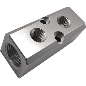 2 Way Pneumatic Manifold Air Distribution Block, G1/2 Supply Port, G1/4-Inch Output Port, Aluminum Alloy