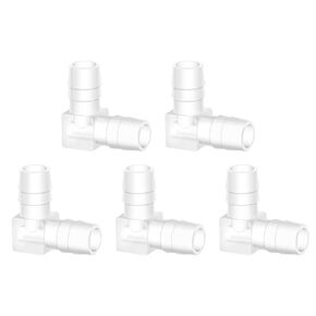 Quickun 3/8" Hose Barb 90 Degree Elbow L Fitting, Plastic 2 Way Equal Barbed Joint Splicer Mender Union Adapter Hose Fitting (Pack of 5)