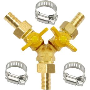 Brass 3 Way Shut Off Valve 3/4" Hose Barb Fitting Y Shaped Ball Valve,Split Design Thread Connect 2 Switch Valve for Water Fuel Air