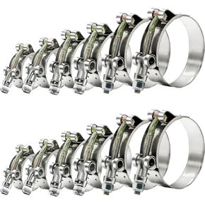 12pcs Hose Clamp Set, PEROMI T-bolt Hose Clamps 6 Size 3/4" 1" 1.25" 1.5" 1.75" 2" Working Range 28-64mm, 304 Stainless Steel Turbo Intake Soft Hose Intercooler Clamps