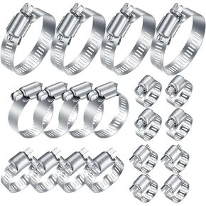 20 Pcs Hose Clamps Stainless Steel, 1/4-2 in (6-51mm) Adjustable Worm Gear Pipe Hose Clamps, Fuel Line Hose Clamps Heavy Duty for Plumbing, Dishwasher, Automotive, Washing Machine, Mechanical