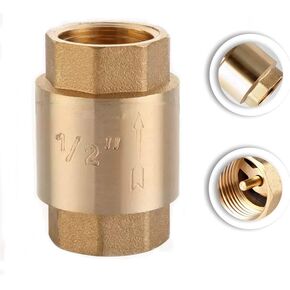 1/2" NPT Brass In-Line Vertical Check Valve, Thread Female One Way Backflow Preventer Check Valve, 1/2" Check Valve, 200WOG