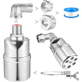 Mornajina 1/2" 3/4" 1" Automatic Float Valve, 304 Stainless Steel Fully Automatic Water Level Control Float Valve, Auto Shut Off Ball Mini Float Valve for Pool, Fish Tank, Livestock Troughs, Pond