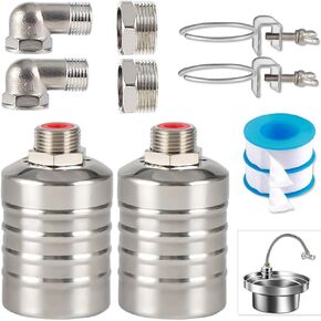 2PCS Float Valve,1/2" to 3/4'' Water Float Valve,304 Stainless Steel Fully Automatic Water Level Control Float Valve, Automatic Water Level Controller for Water Tank,Pool,Water Tank, Livestock Troughs