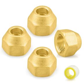 SDTC Tech 3/8" Short Flare Nut, Brass SAE 45 Degree Flare Tube Fitting, 4 Piece Air Conditioner Copper Tube Extension Butt Copper Tube Flare Nut