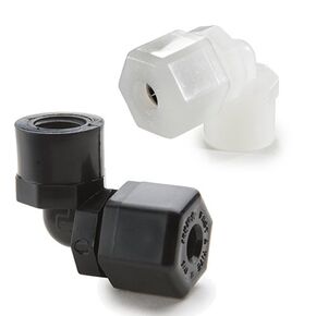 Parker Hannifin P4FE4 Fast & Tite Polypropylene Female Elbow Fitting, 90 Degree Angle, 1/4" Compression Tube x 1/4" Female NPTF, Black