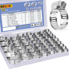 30 Pack Hose Clamp Stainless Steel - Adjustable 1/4" ~ 1/2" (6-12mm) Size Metal Fuel Line Clamp for Plumbing,Automotive And Mechanical Applications
